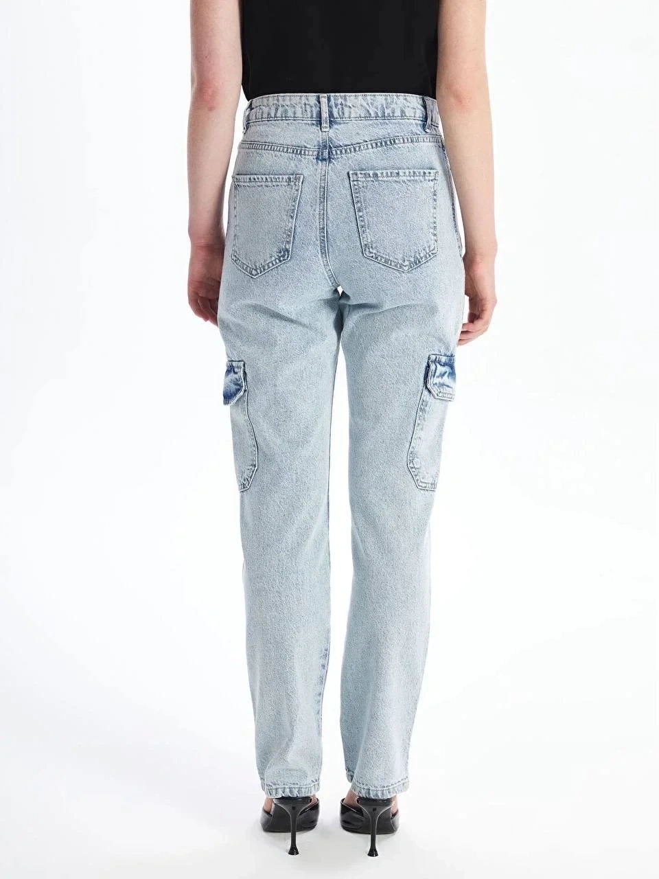 Kargo cep kar yıkama jeans pantolon