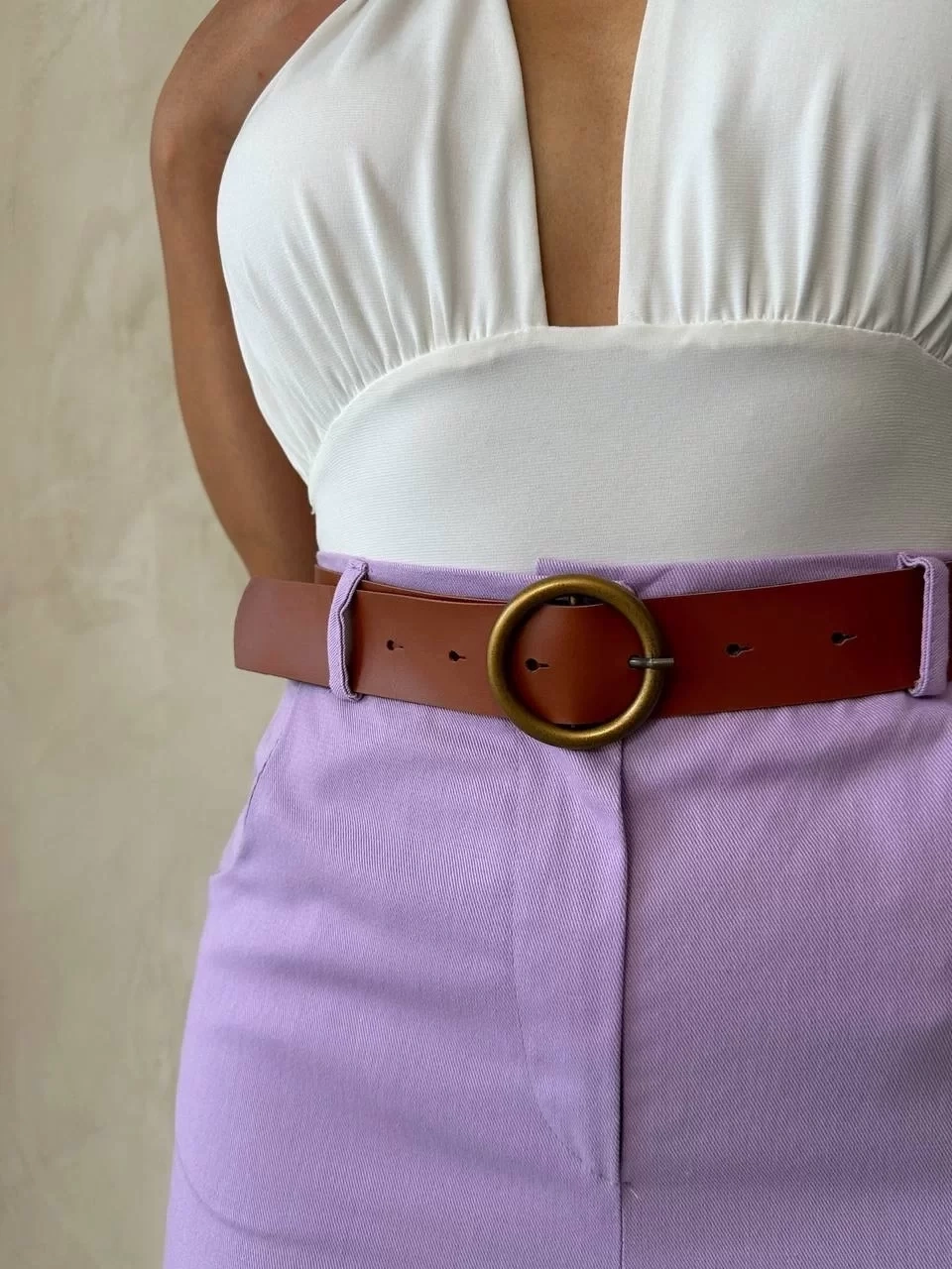 Kemerli gabardin şort lila s25735