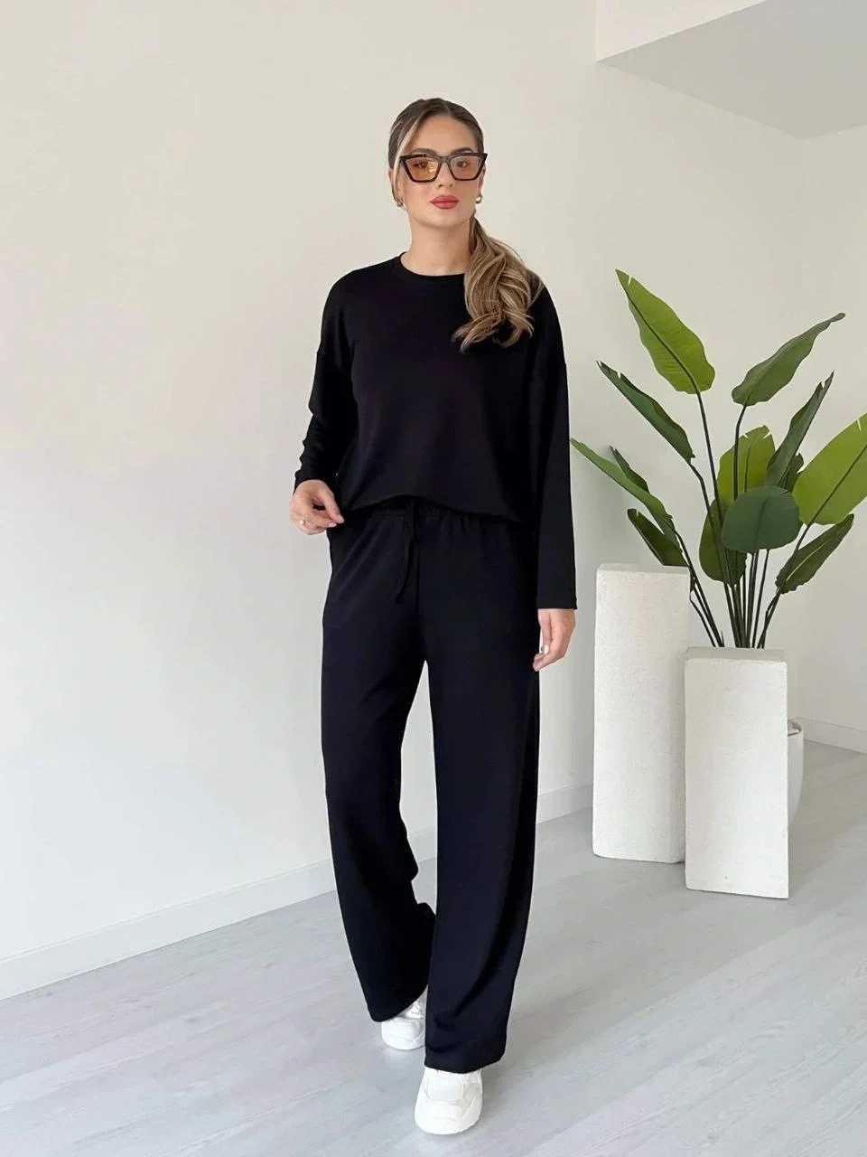 Kollu modal takım siyah