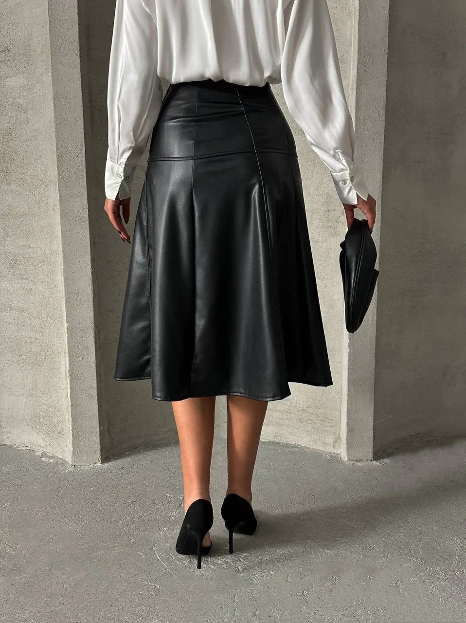 Komple parçalı deri etek siyah h26441