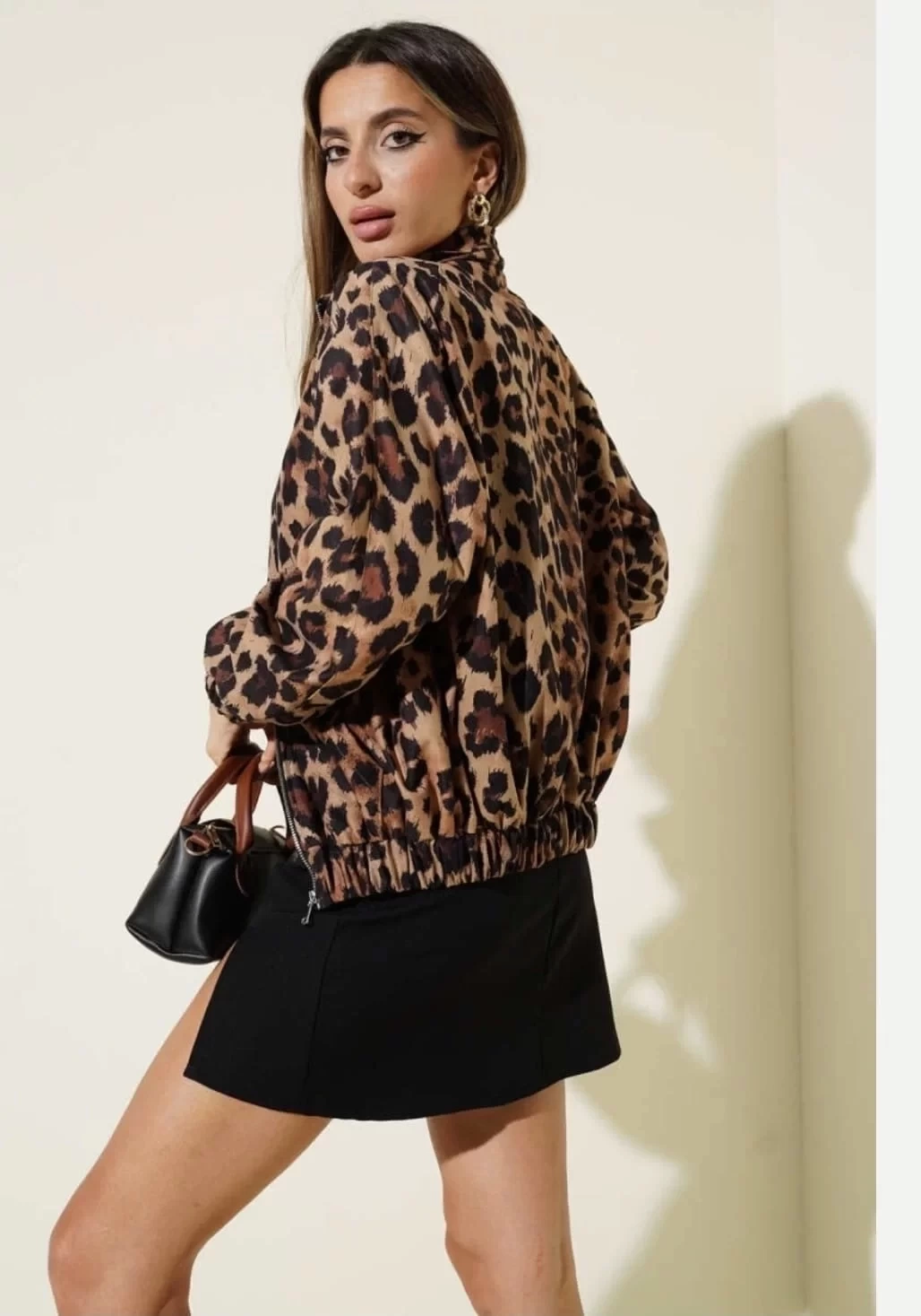 Leopar desenli astarlı ceket siyah t1192