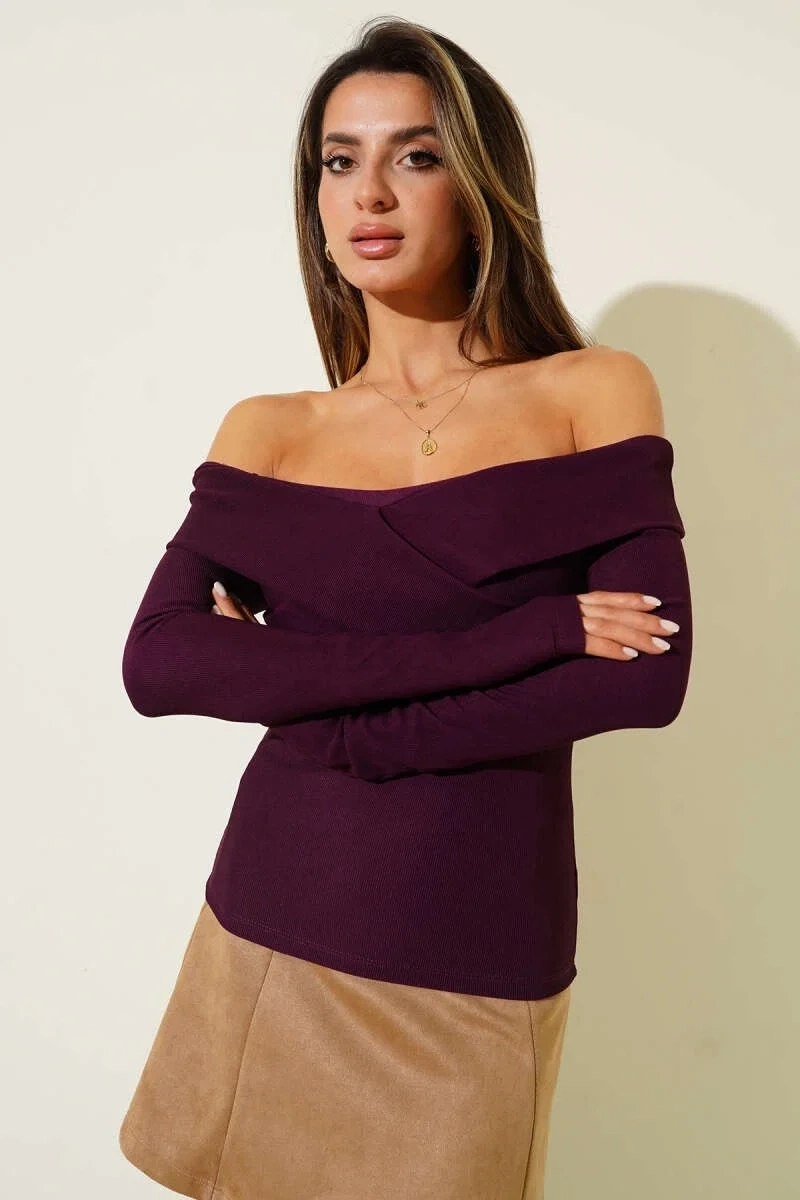 Madonna Çapraz Yaka Bluz mürdüm