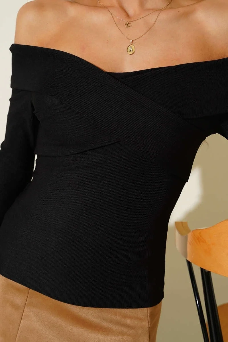 Madonna Çapraz Yaka Bluz Siyah