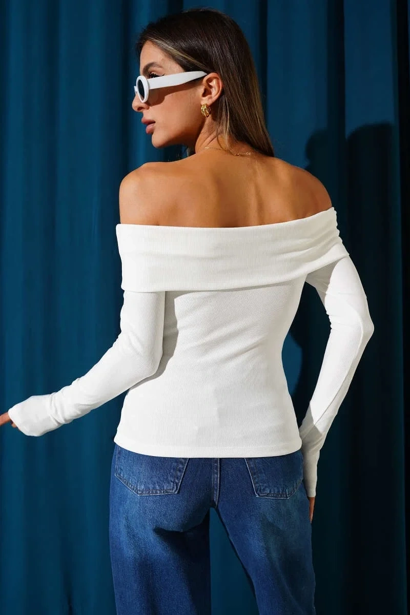 Madonna Yaka Düğmeli Bluz Beyaz
