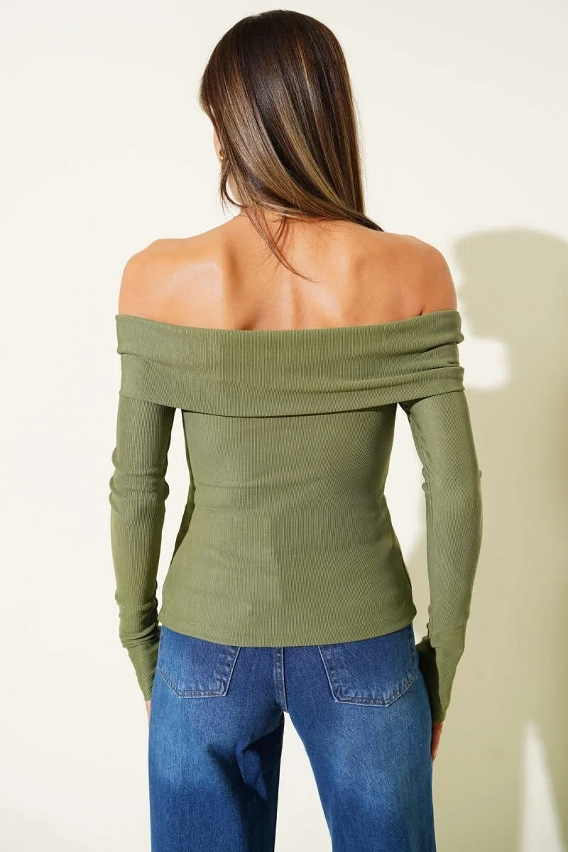 Madonna Yaka Düğmeli Bluz yeşil