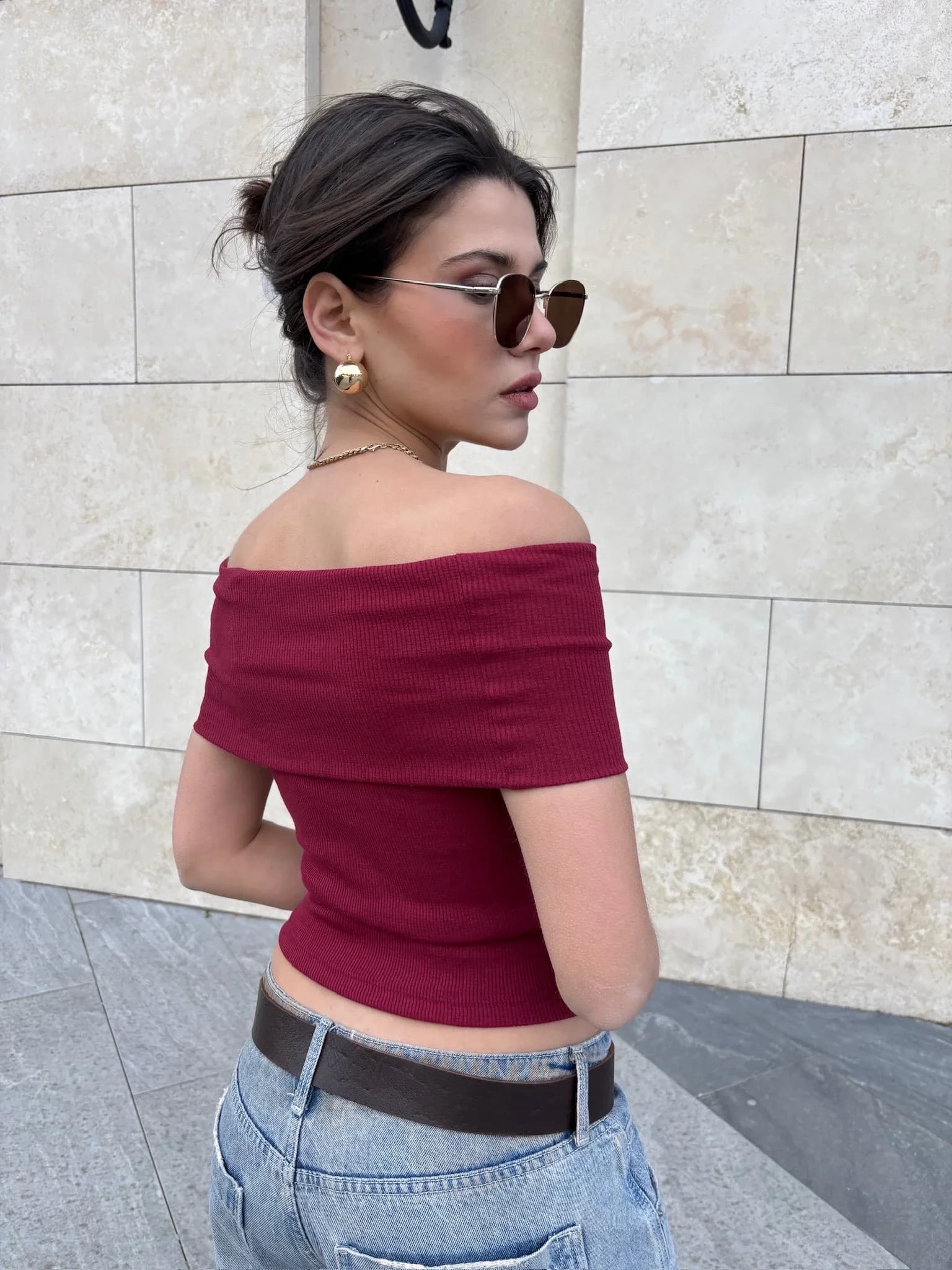 Madonna yaka sıfır kol bluz