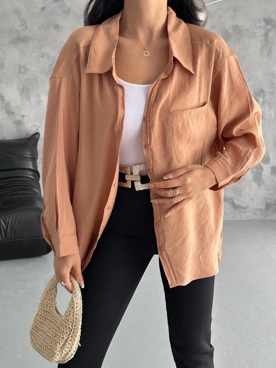 Modal oversize cepli gömlek