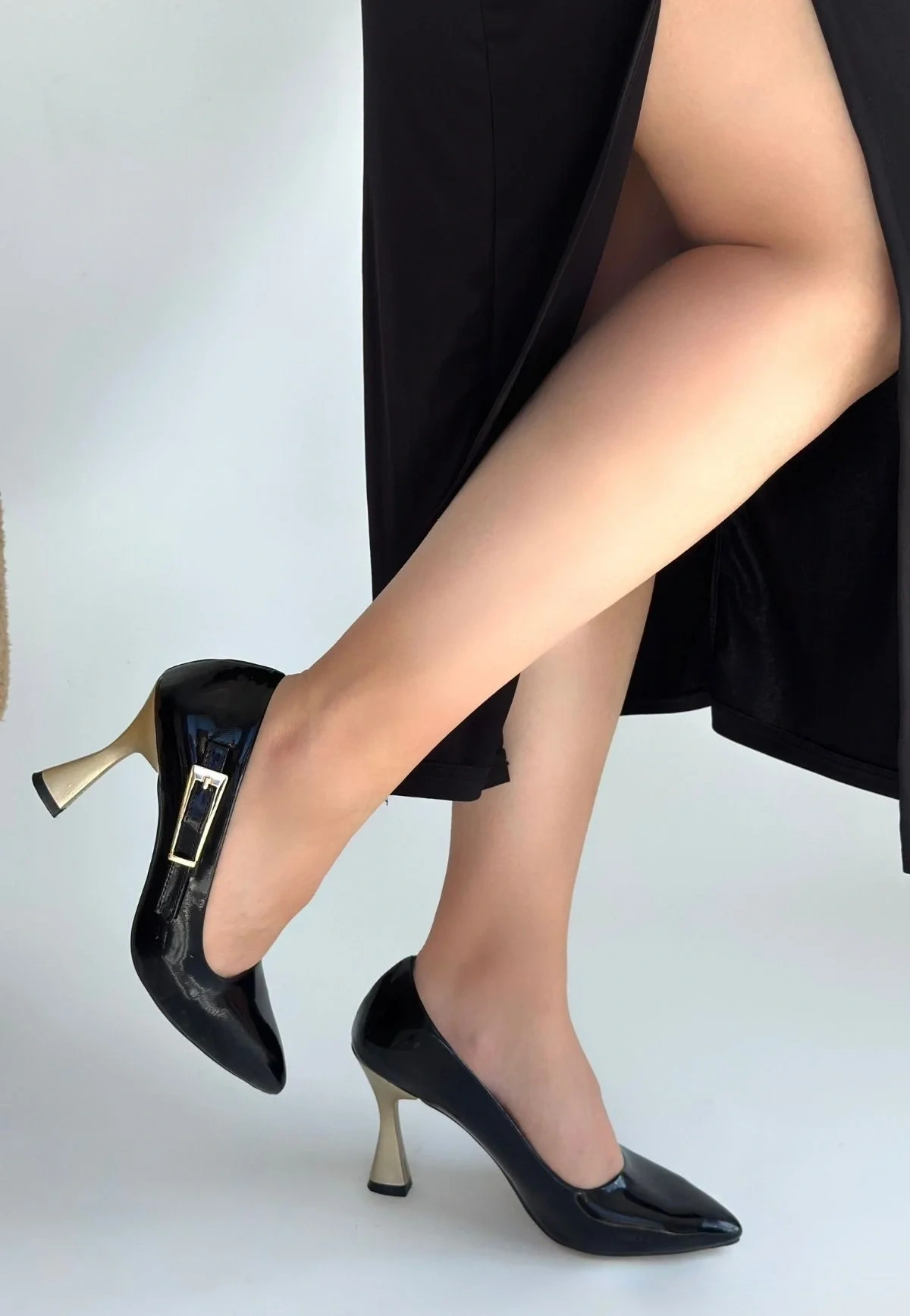 Motya Siyah Rugan Topuklu Ayakkabı