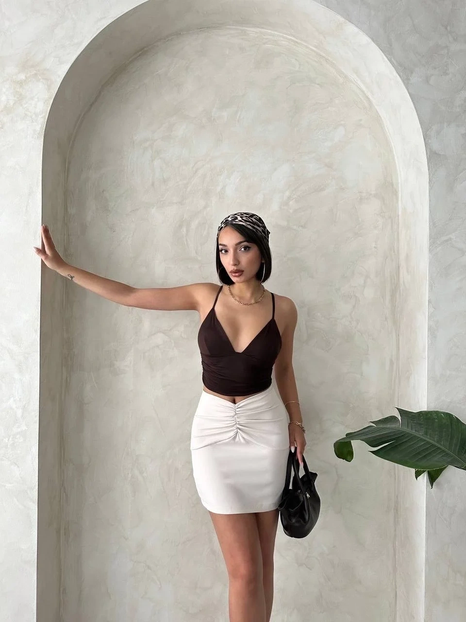 Önü büzgülü etek bej s24222