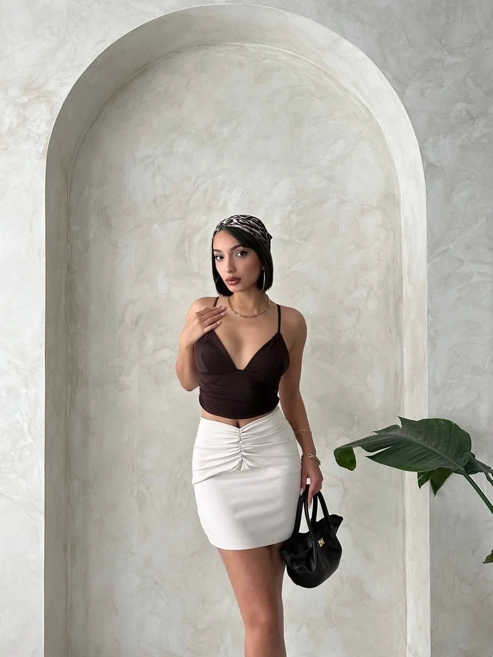 Önü büzgülü etek bej s24222