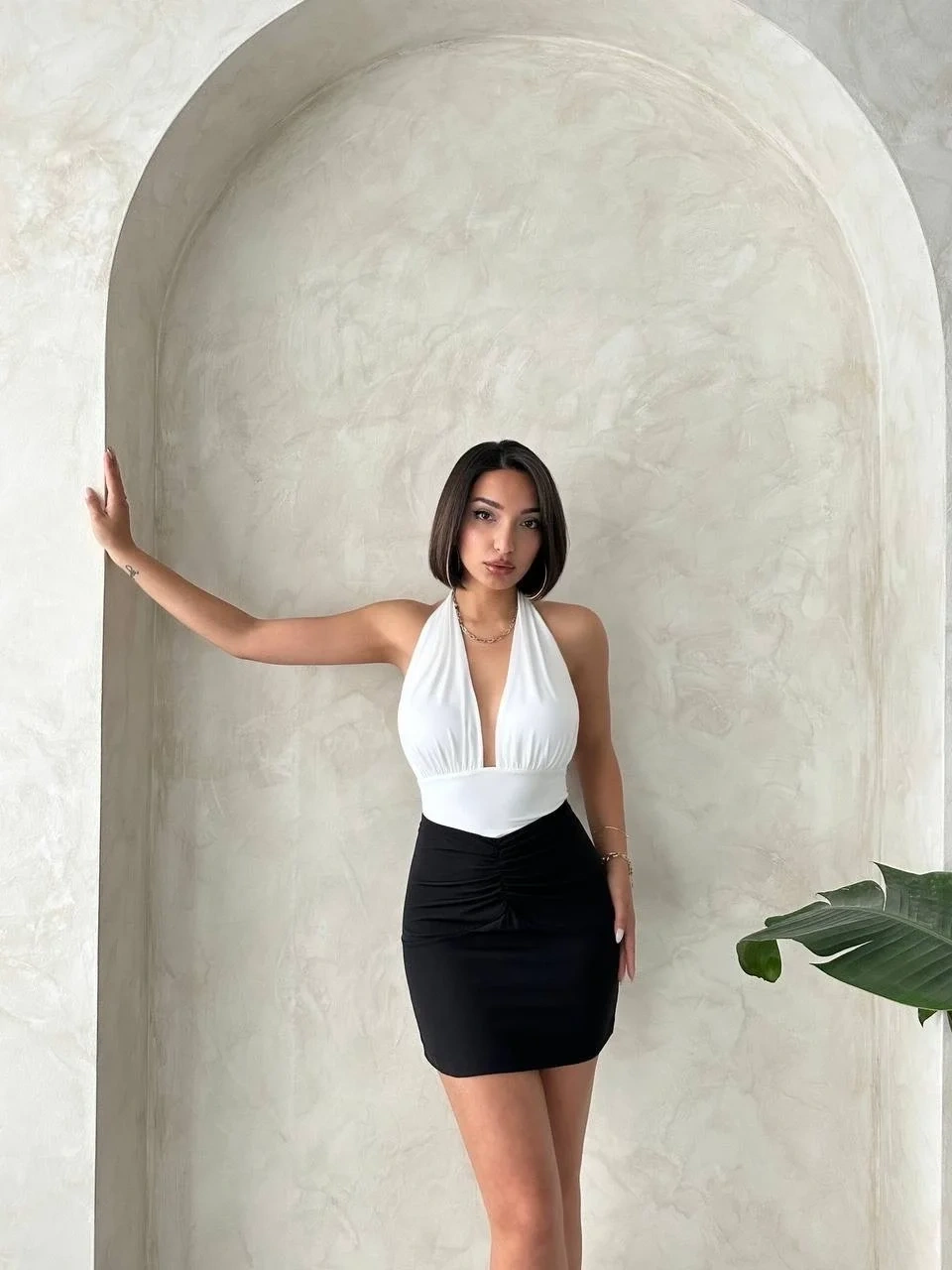 Önü büzgülü etek siyah s24222