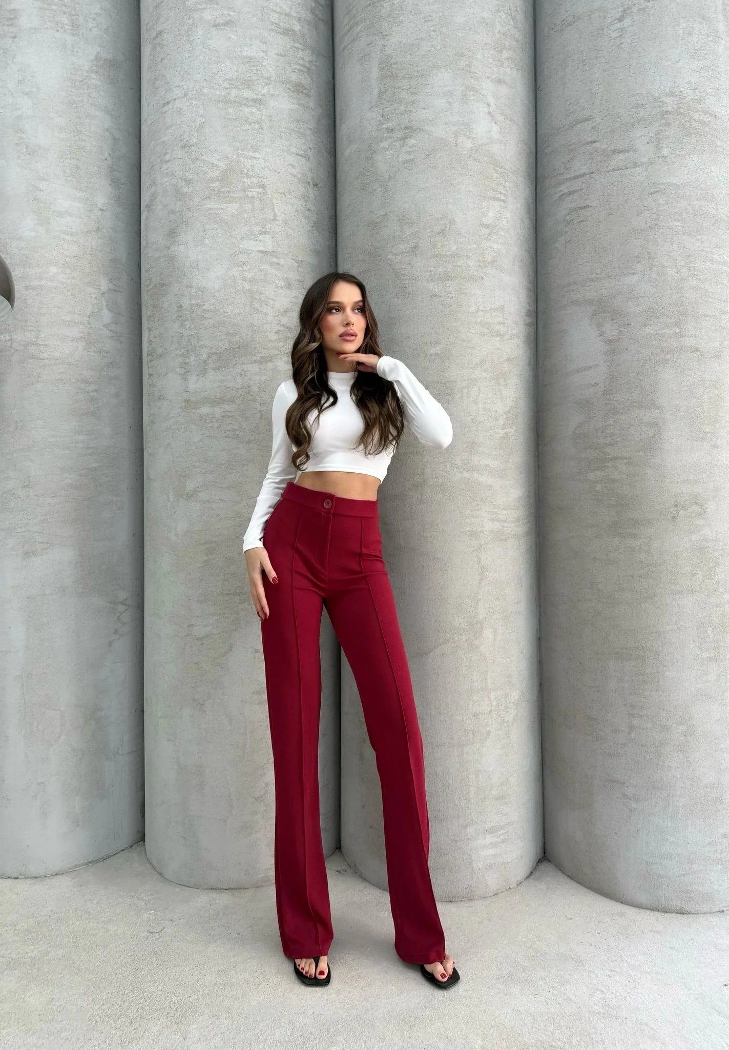 Önü cumalı ithal krep pantolon