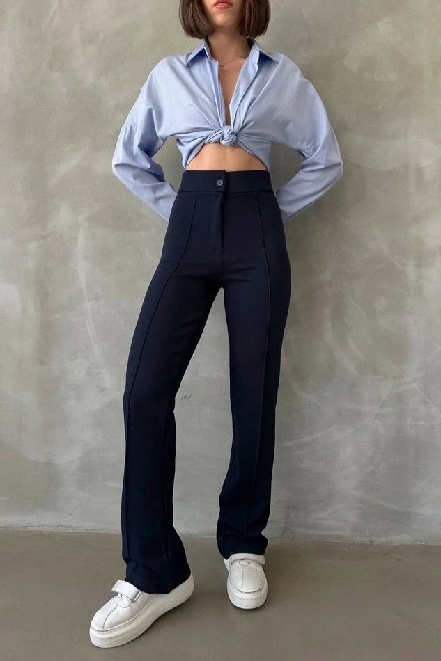 Önü cumalı ithal krep pantolon