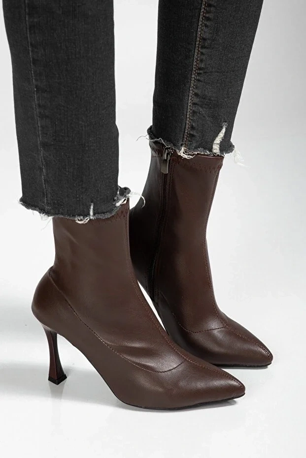 Orjen Kahverengi Cilt Streç Topuklu Bot