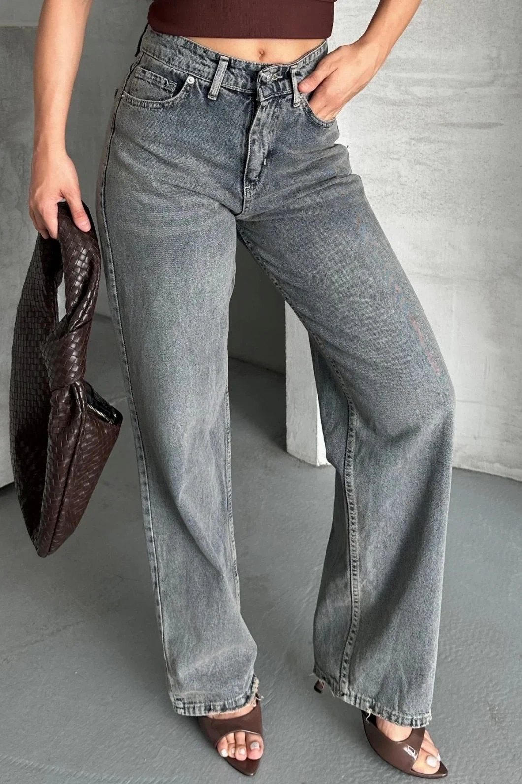 Palazzo bıyık kar yıkama buz mavi jeans pantolon