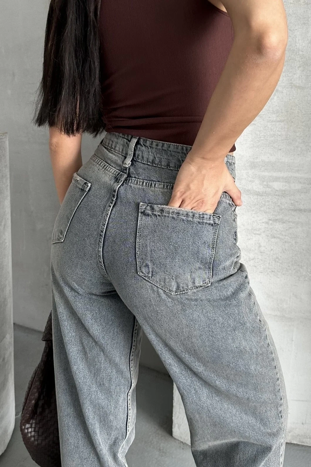 Palazzo bıyık kar yıkama buz mavi jeans pantolon