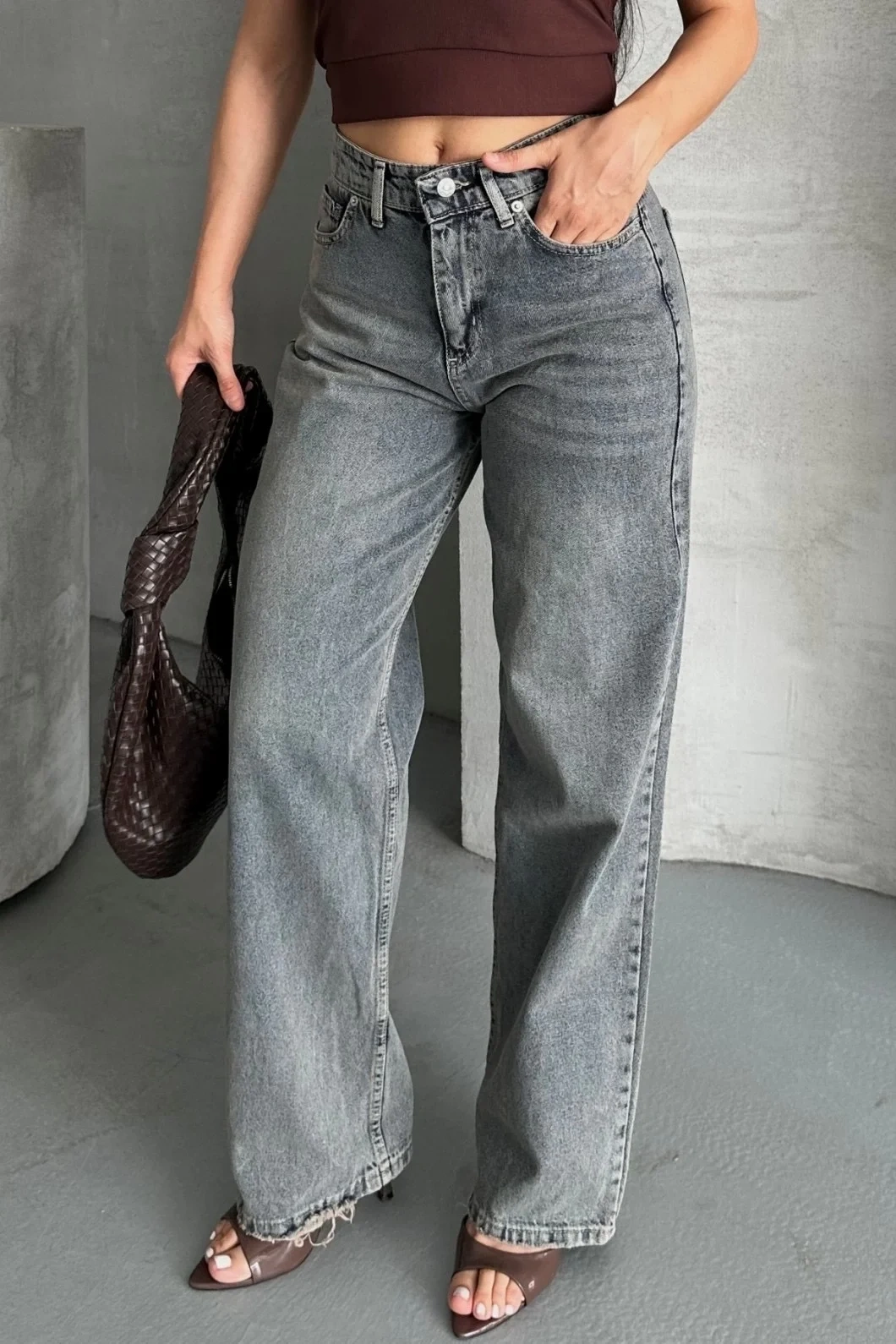 Palazzo bıyık kar yıkama buz mavi jeans pantolon d2008