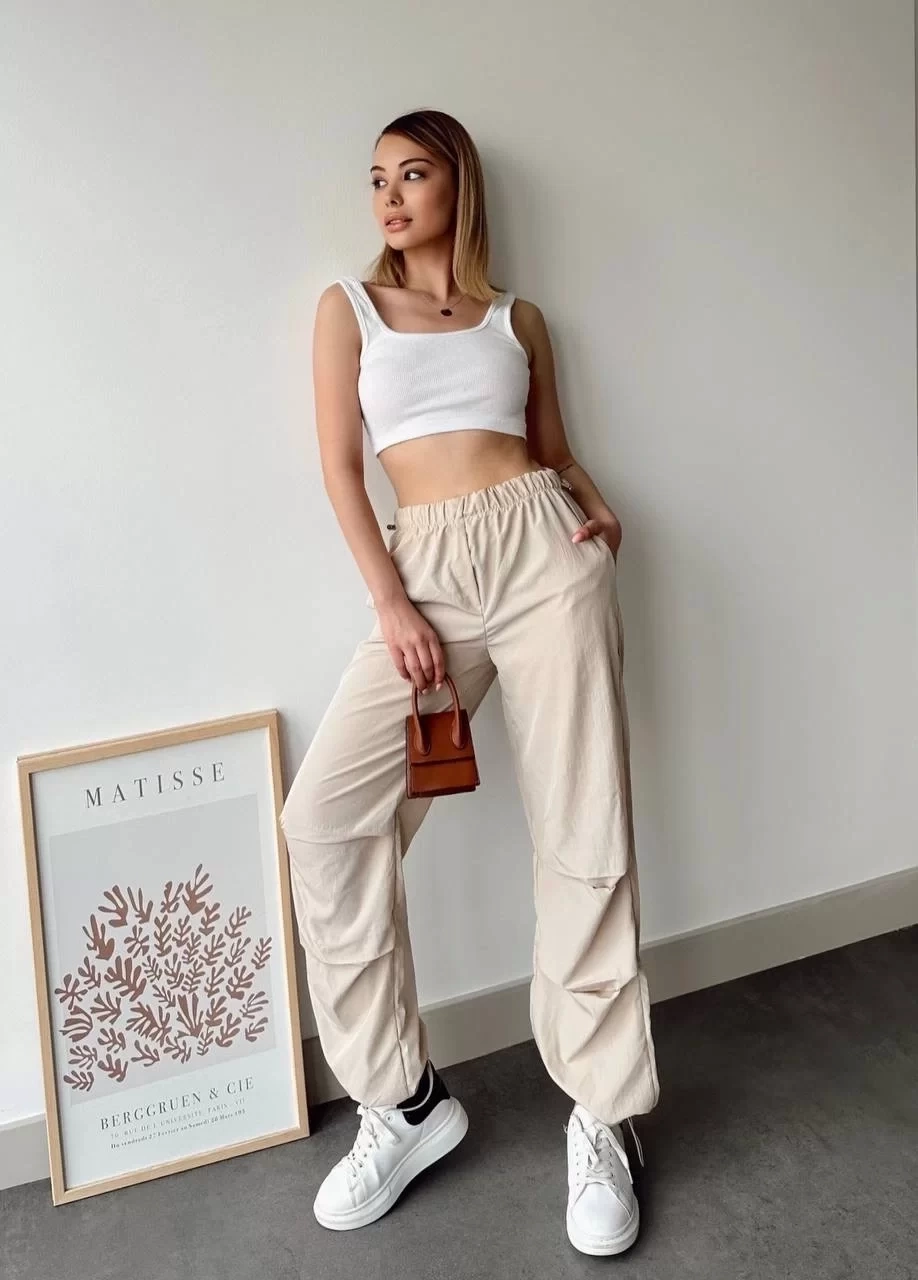 Paraşüt pantolon bej