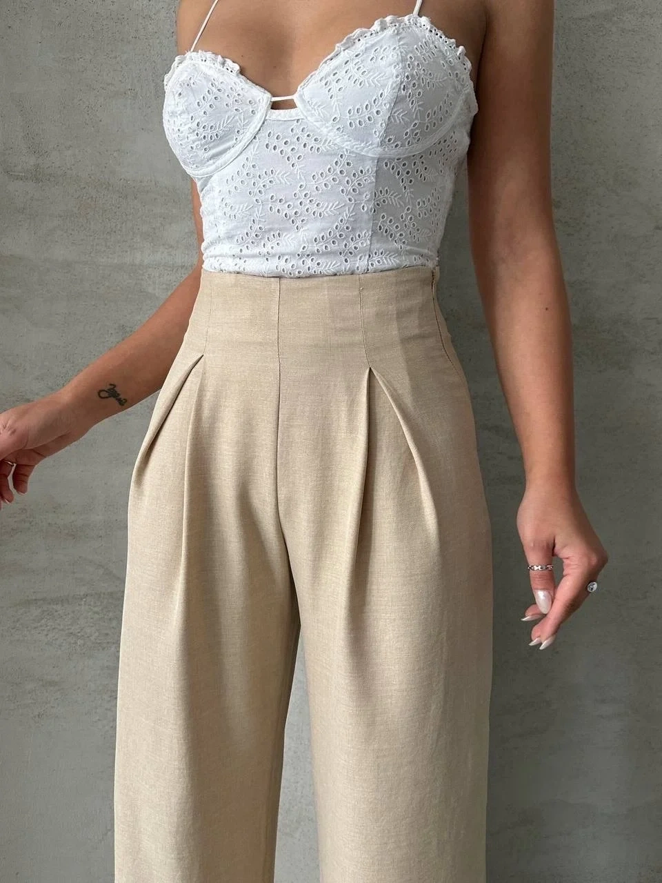 Pileli keten pantolon s255046