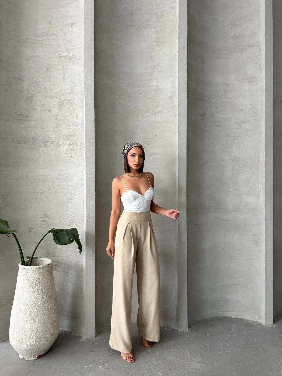 Pileli keten pantolon s255046