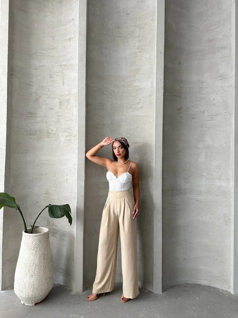 Pileli keten pantolon s255046