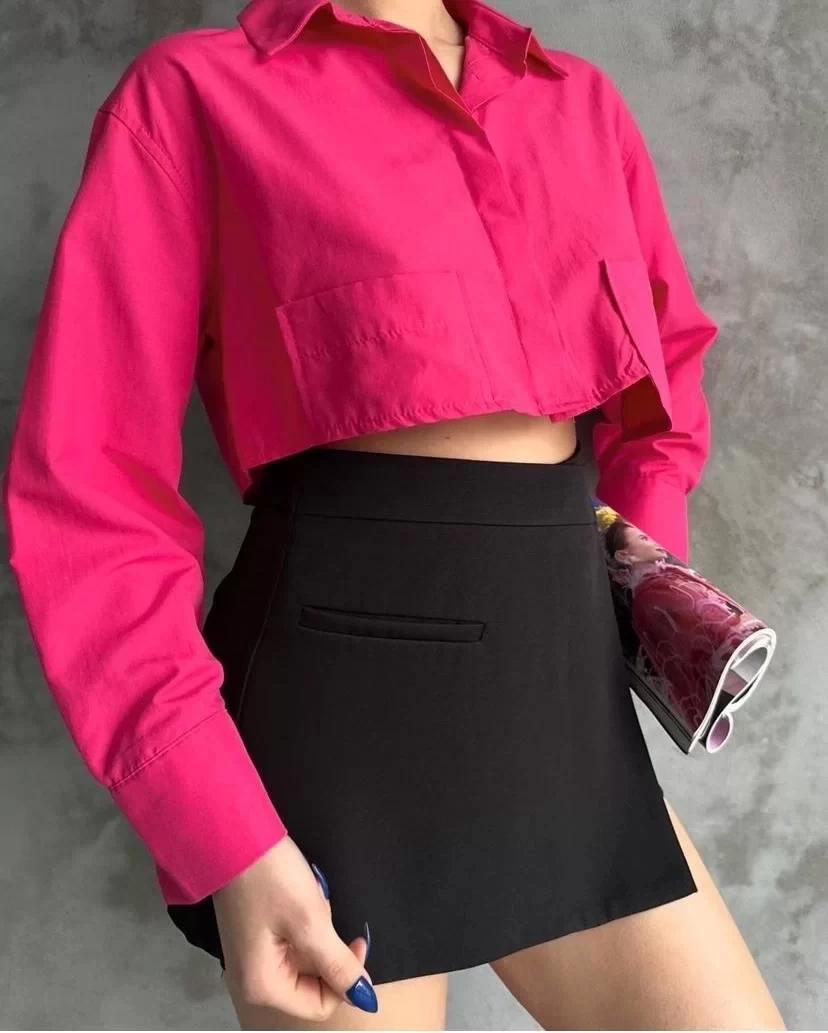 Poplin crop gömlek fuşya s3060