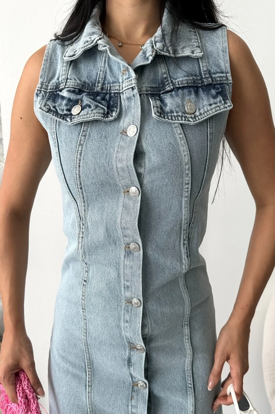 Sıfır kol kar yıkama tunik ceket mavi