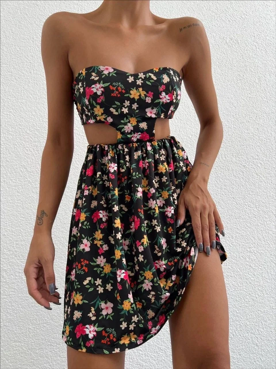 Straplez elbise baskılı