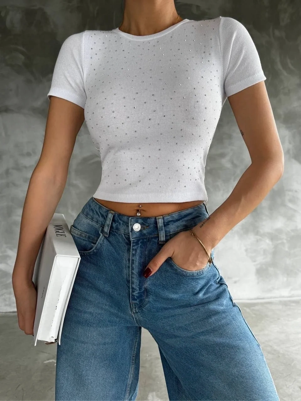 Taş baskılı kaş korse bluz