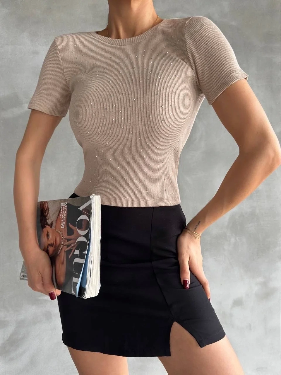 Taş baskılı kaş korse bluz