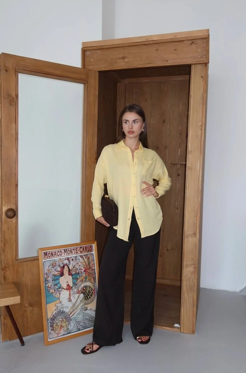 Tek cepli müslin gömlek sarı