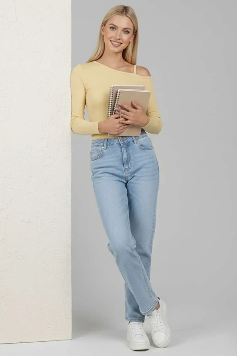 Tek Omuz İpli Bluz Sarı T4328