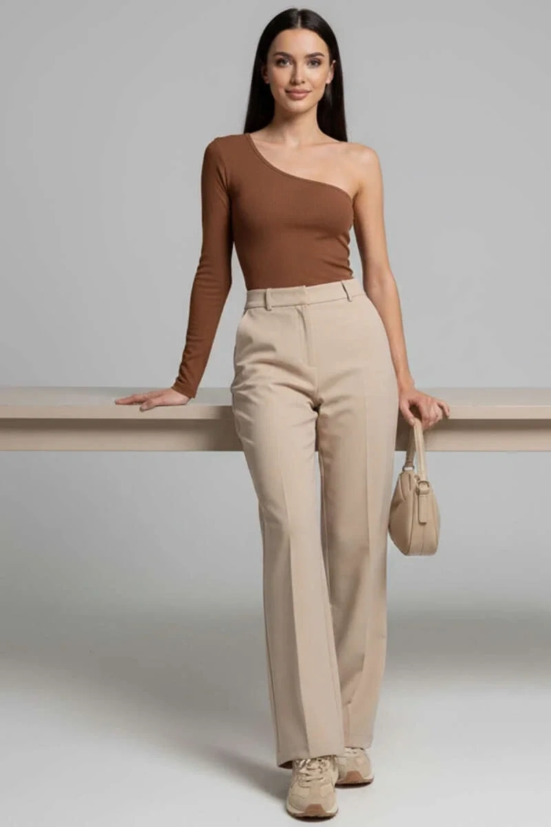 Tek Omuzlu Basic Bluz kahve