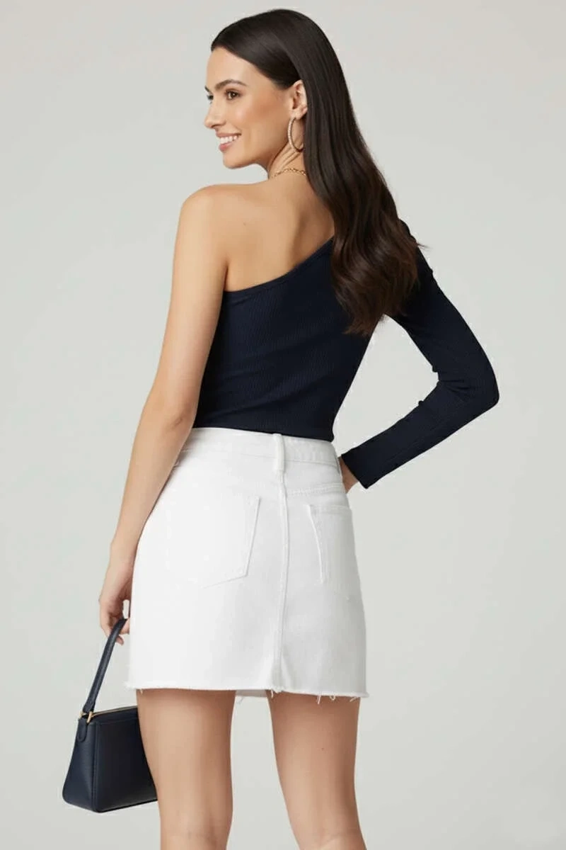 Tek Omuzlu Basic Bluz Lacivert