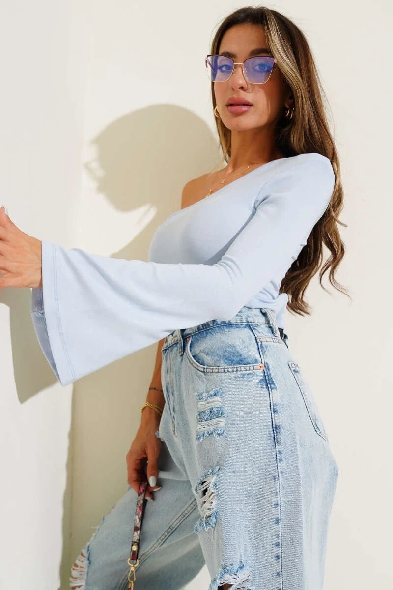 Tek Omuzlu Basic Bluz Mavi