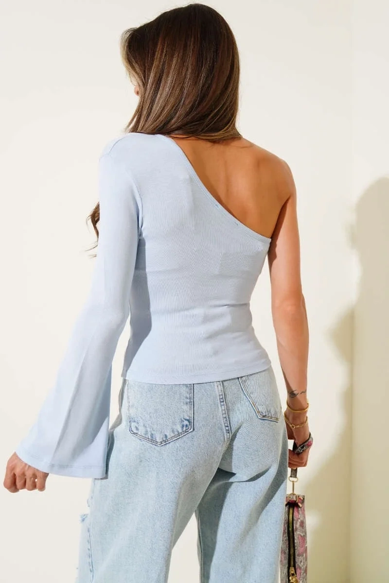 Tek Omuzlu Basic Bluz Mavi