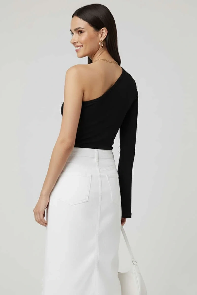 Tek Omuzlu Basic Bluz Siyah