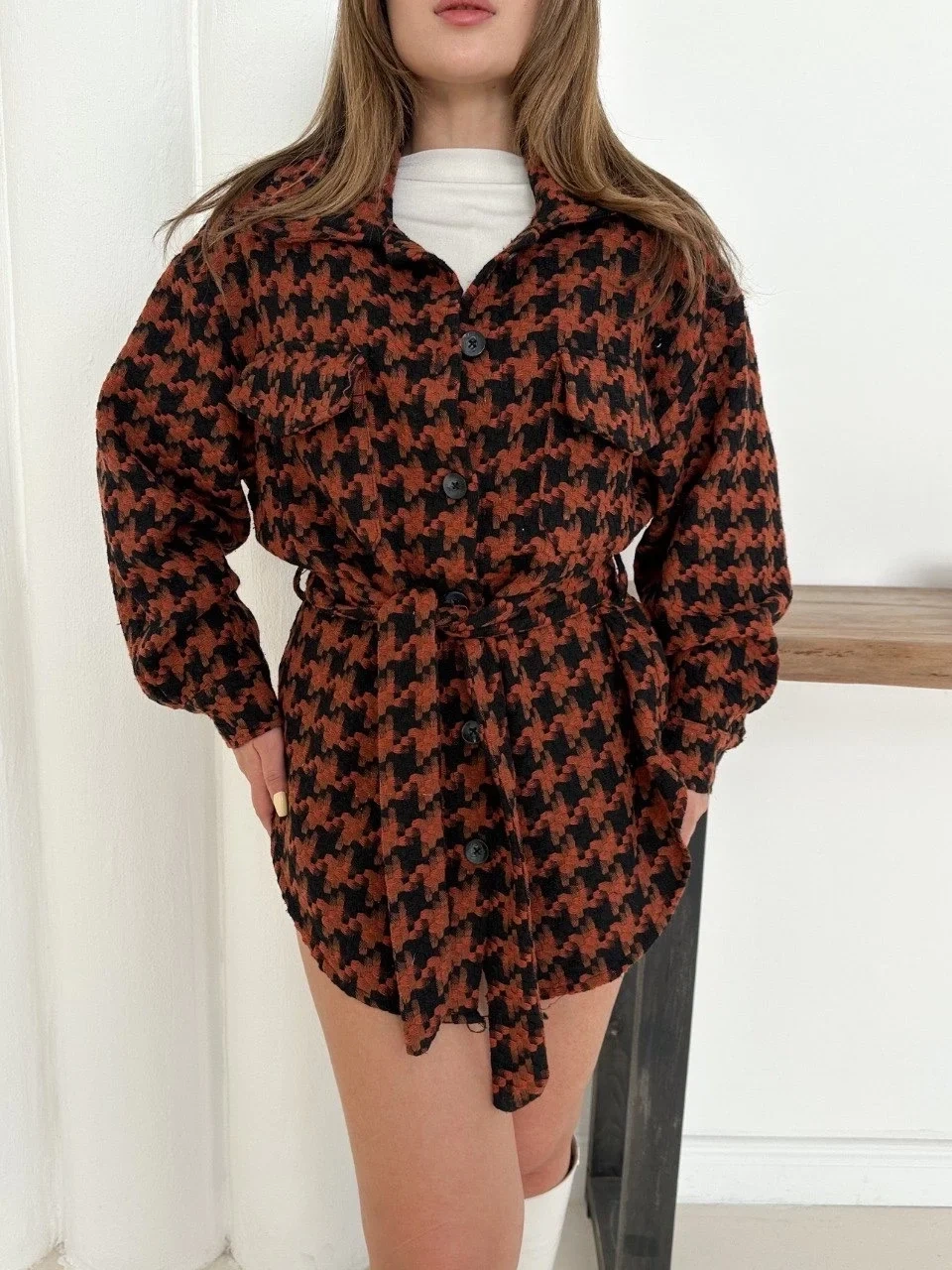 Uzun kaşe gömlek kahvesiyah st255812