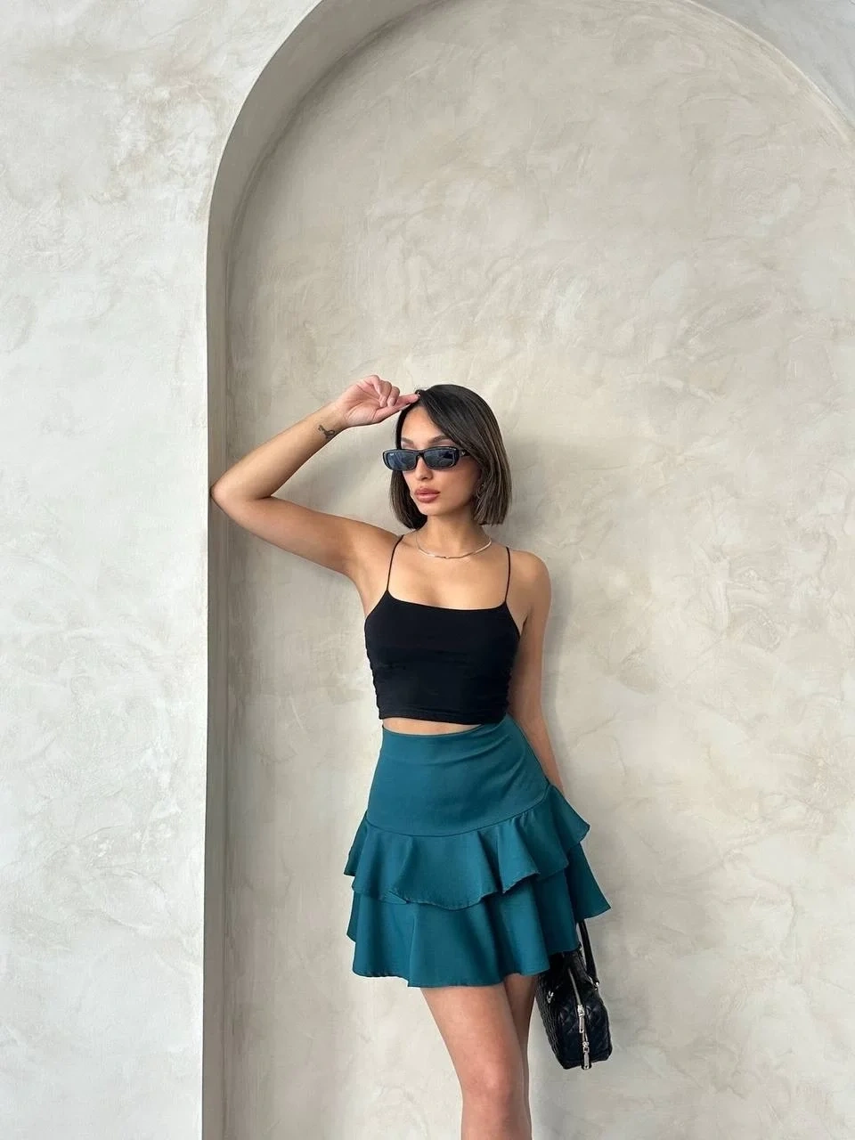 Valonlu fırfırlı etek yeşil s24681