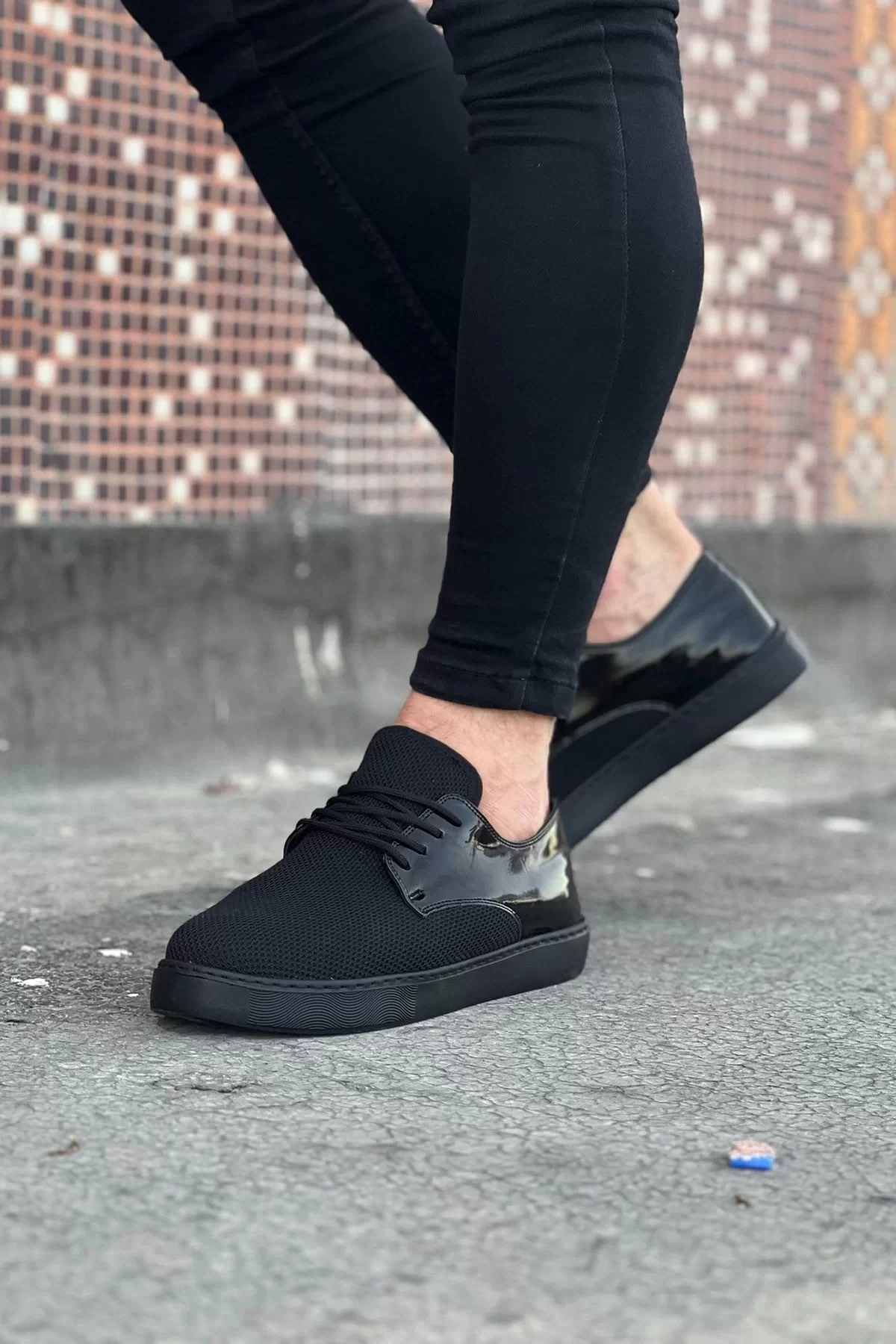 WG016 Kömür Rugan Triko Erkek Casual Ayakkabı