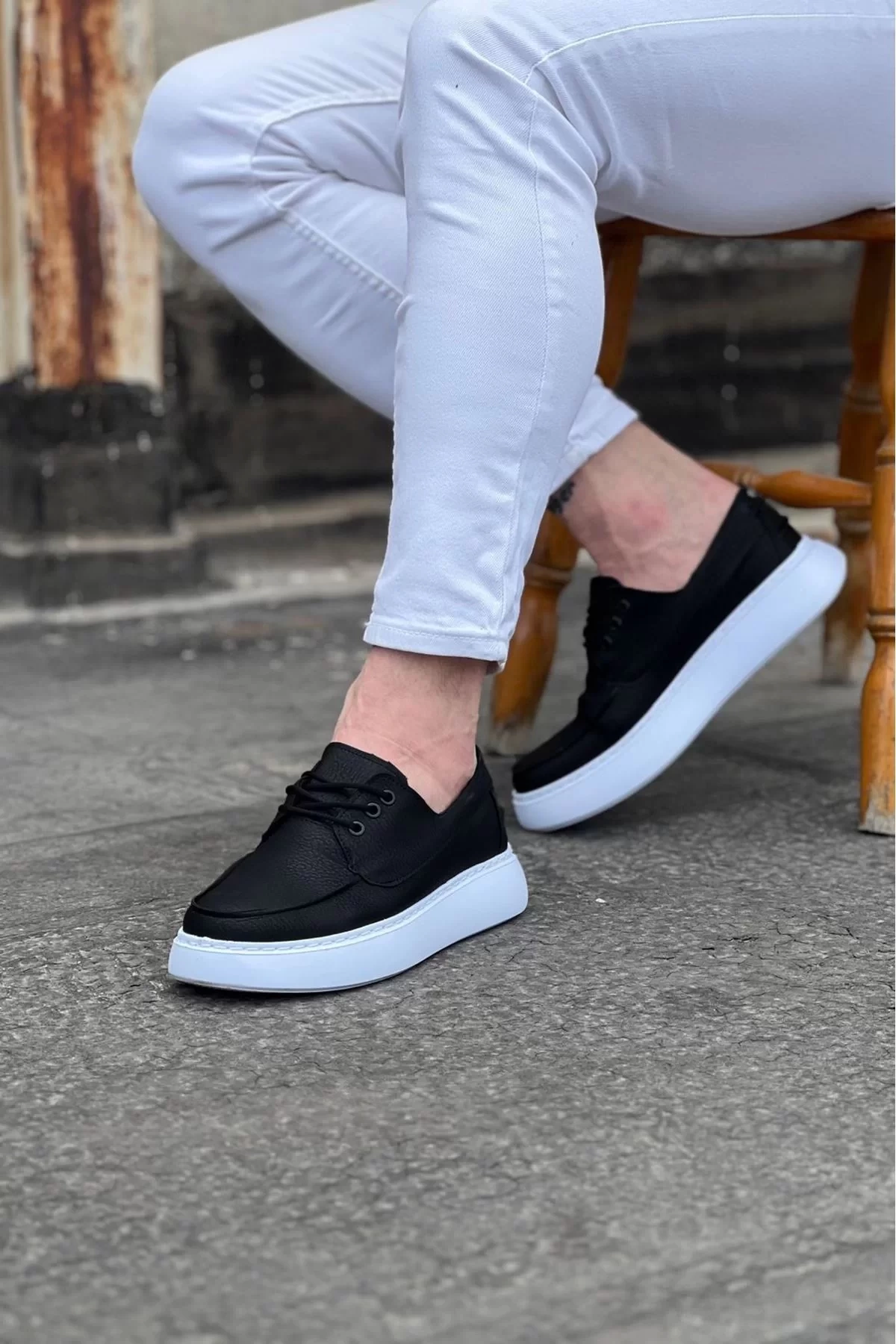 WG508 Siyah Cilt Ortopedik Taban Erkek Casual Ayakkabı