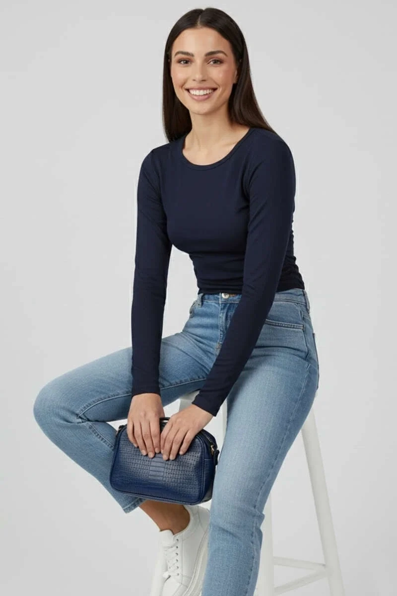 Yanı Büzgülü bluz Lacivert