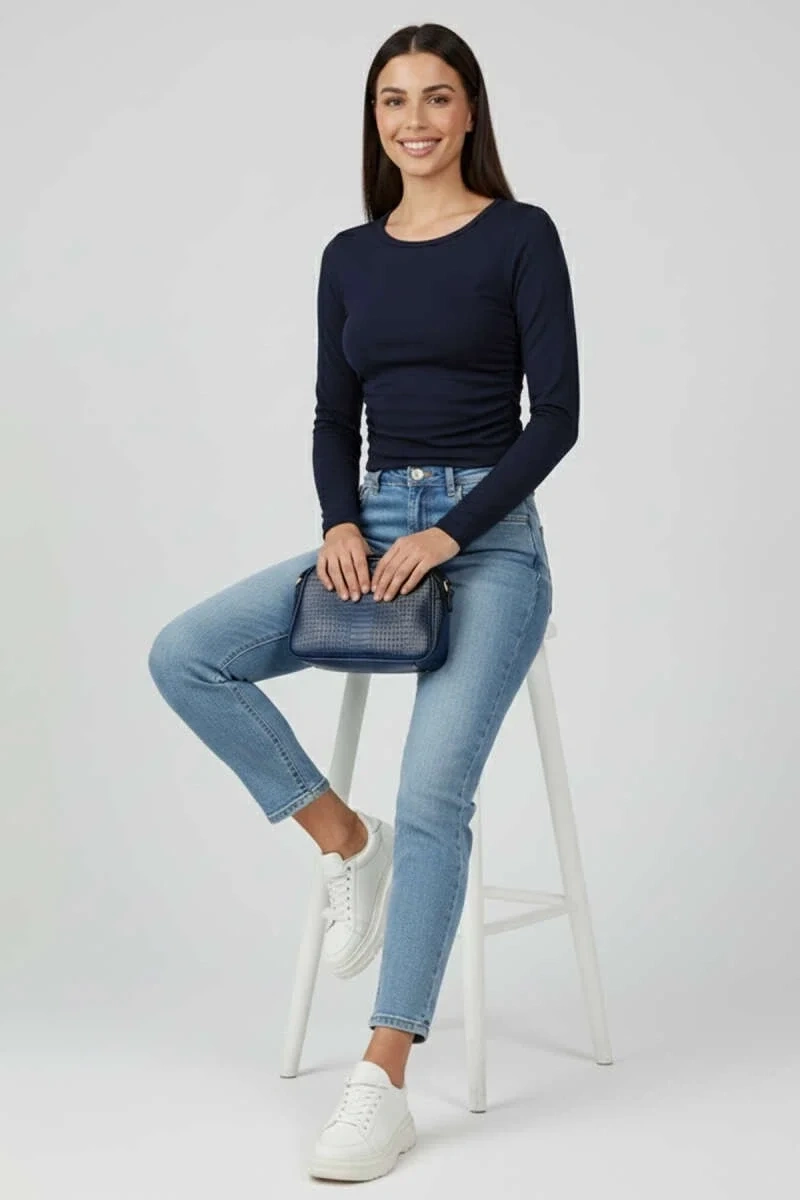 Yanı Büzgülü bluz Lacivert T4322