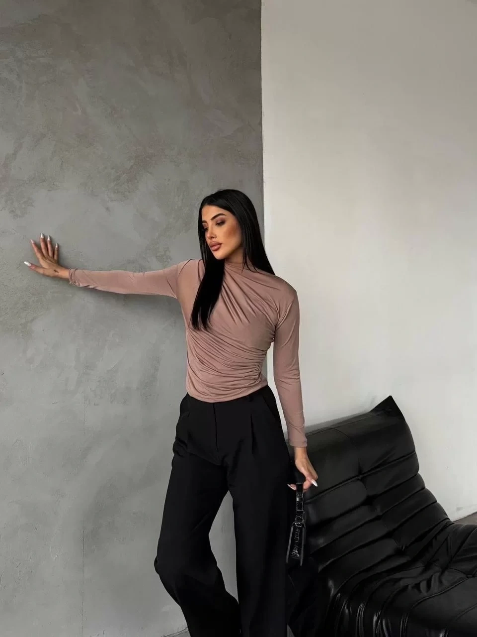 Yarım boğazlı bluz vizon f2245