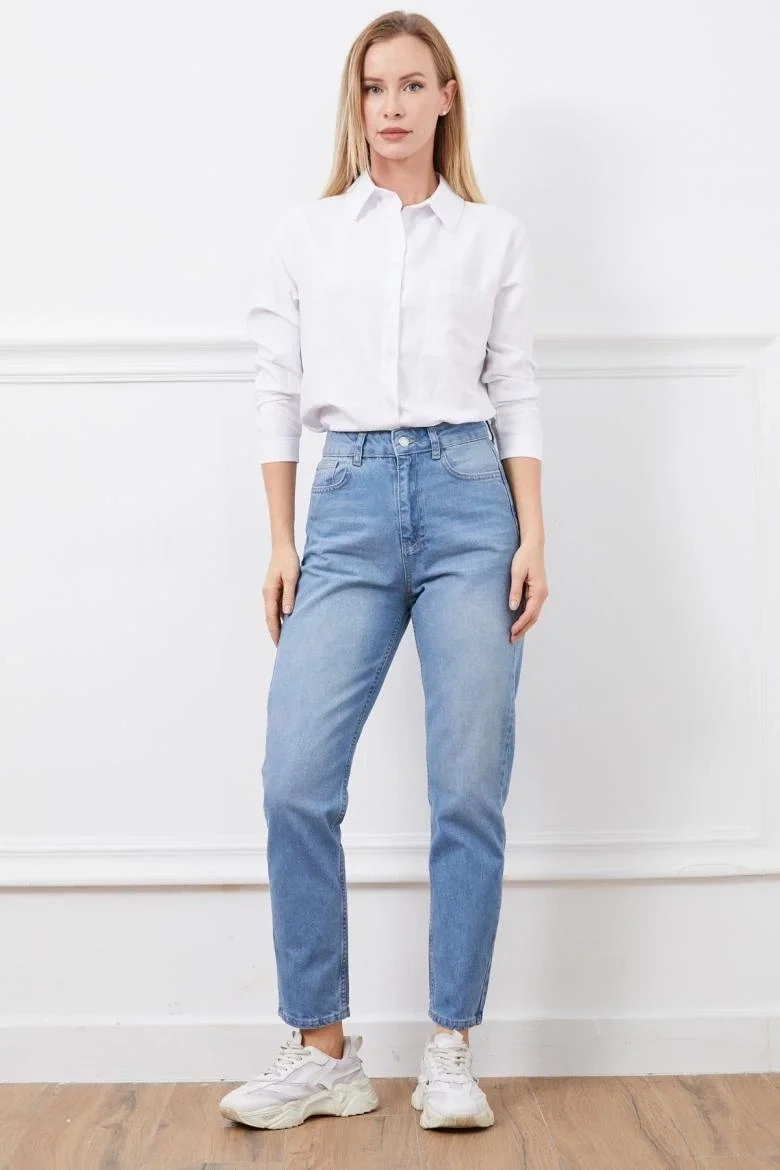 Yüksek bel mom jean pantolon