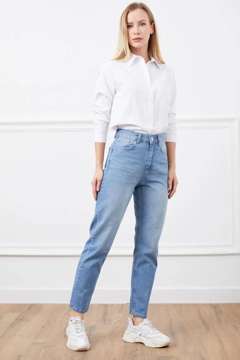 Yüksek bel mom jean pantolon