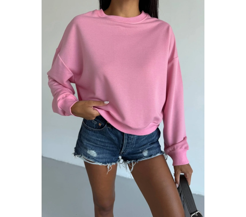 2 iplik bisiklet yaka sweat pembe f2339