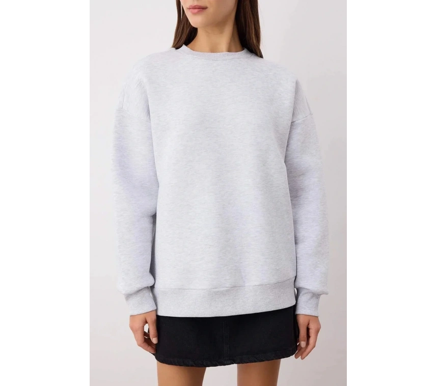 3 iplik şardonlu bisiklet yaka sweatshirt gri