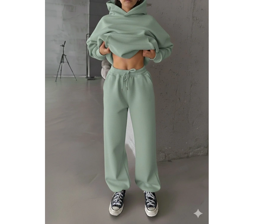 3 iplik şardonlu Lastik paça eşofman mint p510439