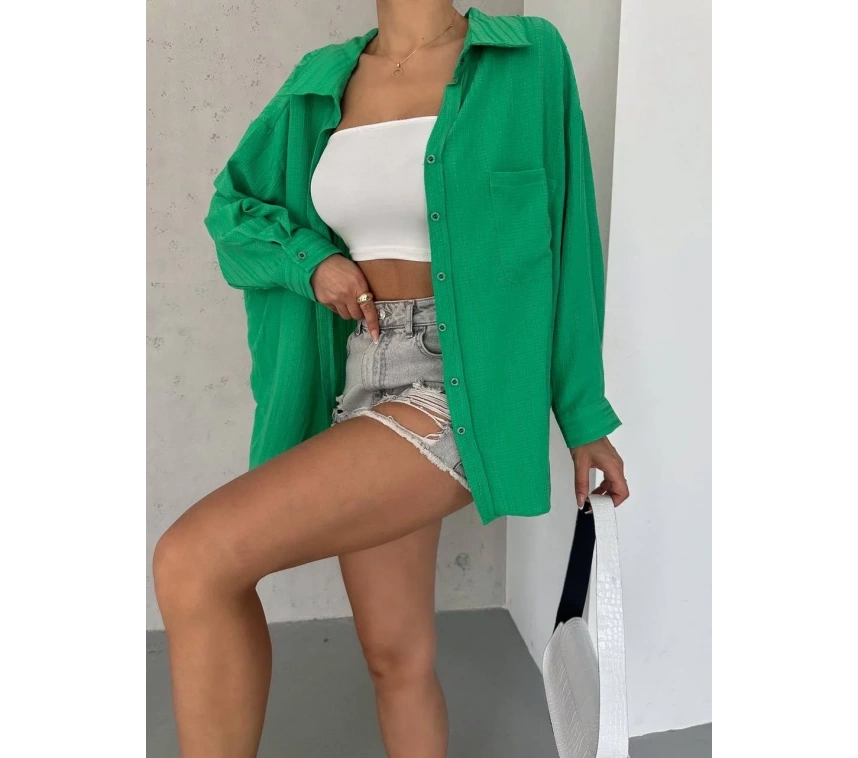 Ağaç kabuğu oversize arkası pileli gömlek